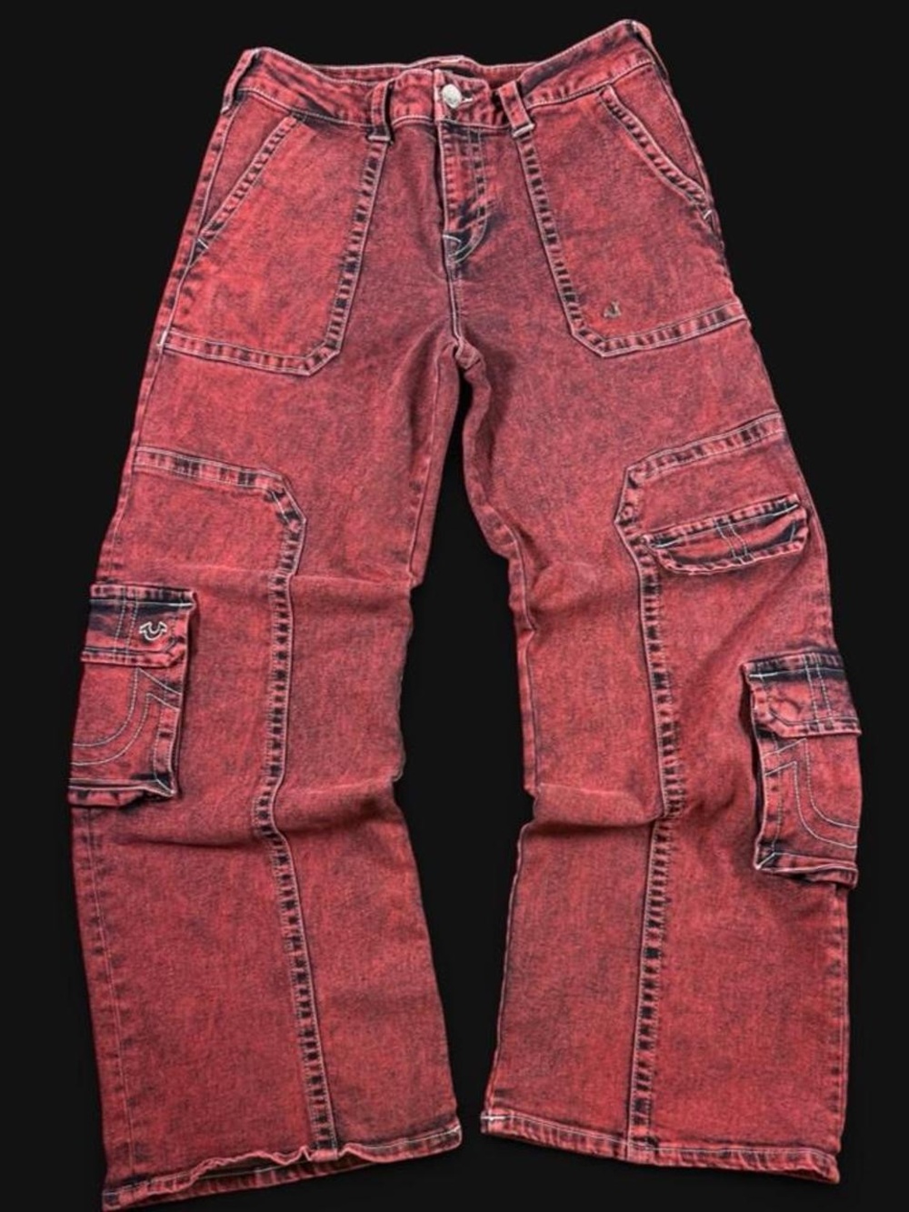 True Religion Bobbi Baggy Cargo Jeans
Red Acid Wash Size 30